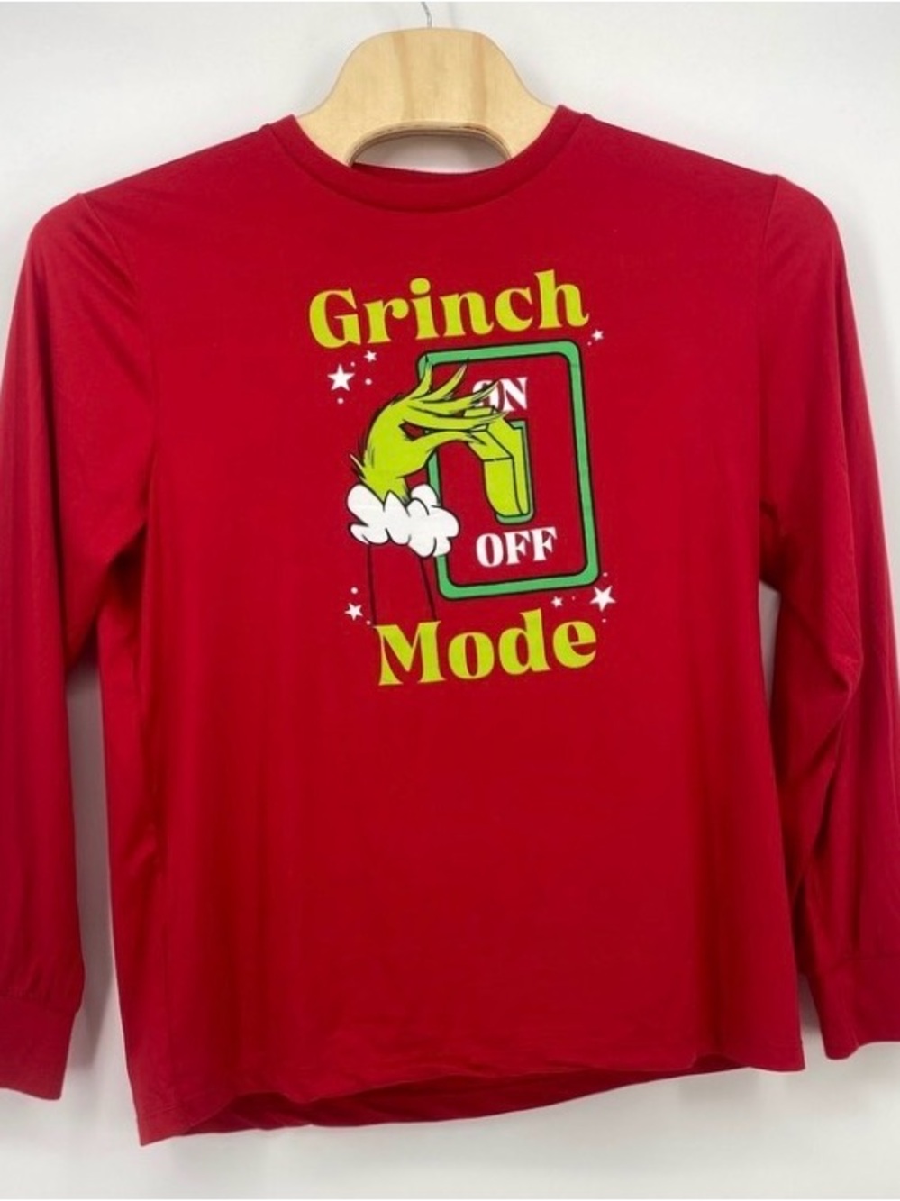 Grinch Mode Adult Long-Sleeve Graphic Tee and Pants Pajamas set- Red 2 XL